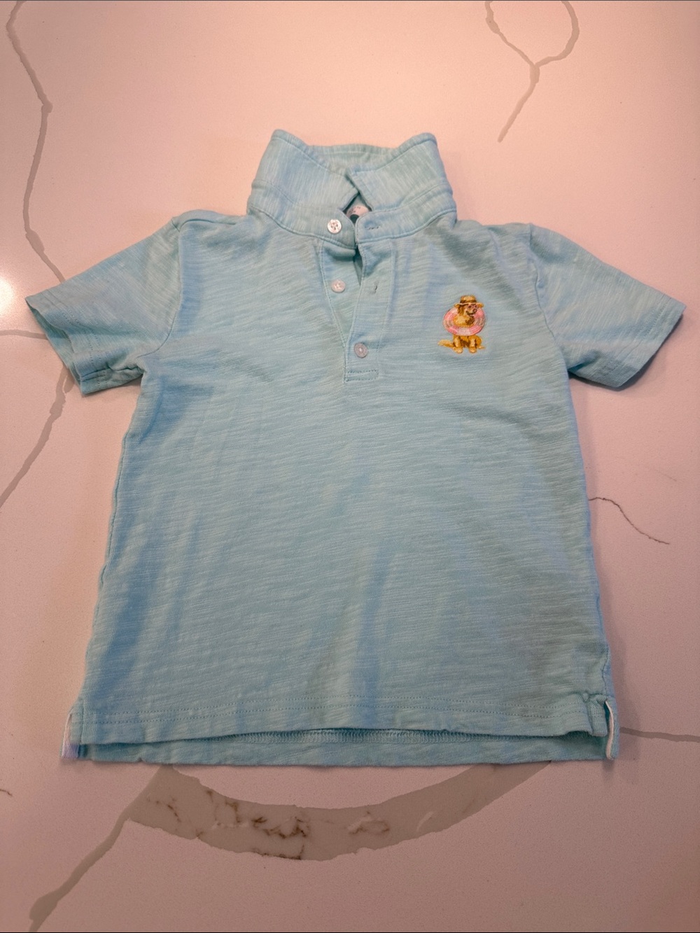 Janie and jack X Gray Malin boys short sleeve polo size 4 aqua white pink dog